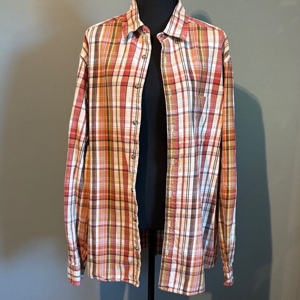 Merona Men's Red and Brown Plaid Button Down Shirt